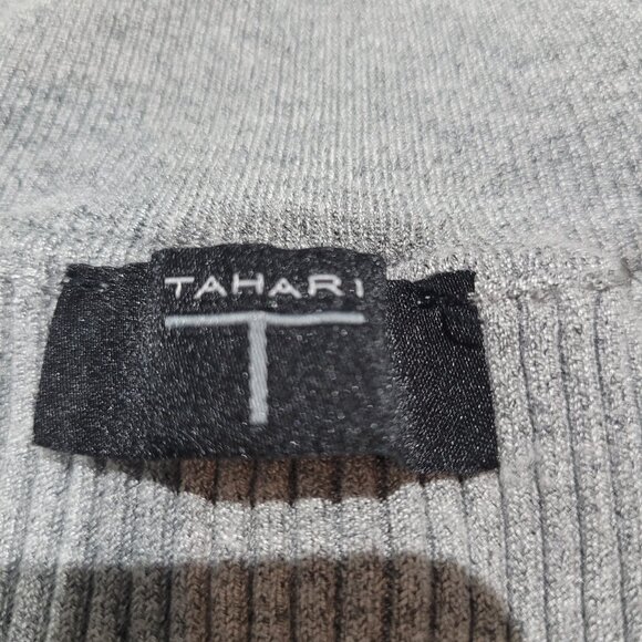 Tahari Knit Sleeveless Ribbed Mock Neck Sweater Size L Gray Stretch Minimalist - Picture 8 of 9